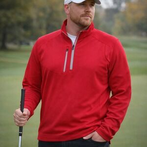 Zero Restriction Tour Series 1/4 Zip Pullover Golf Shirt Red Men's Large Flaw